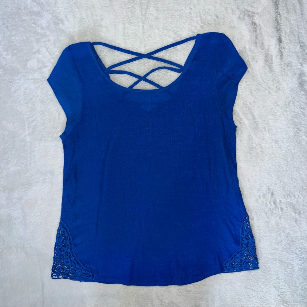 Crisscross Back Blue Lace Women's Top